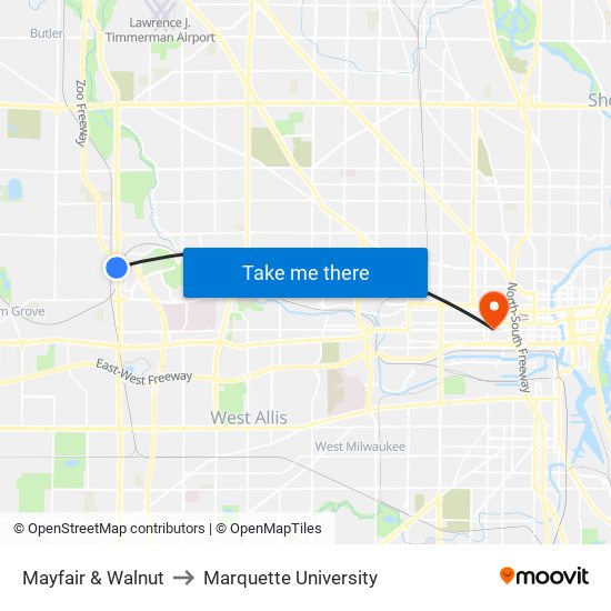 Mayfair & Walnut to Marquette University map