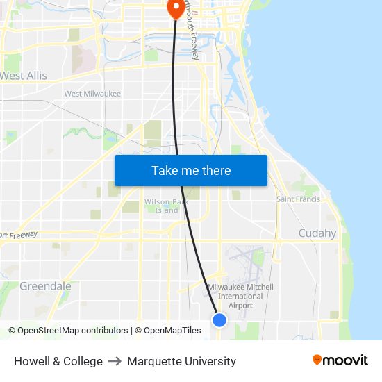 Howell & College to Marquette University map