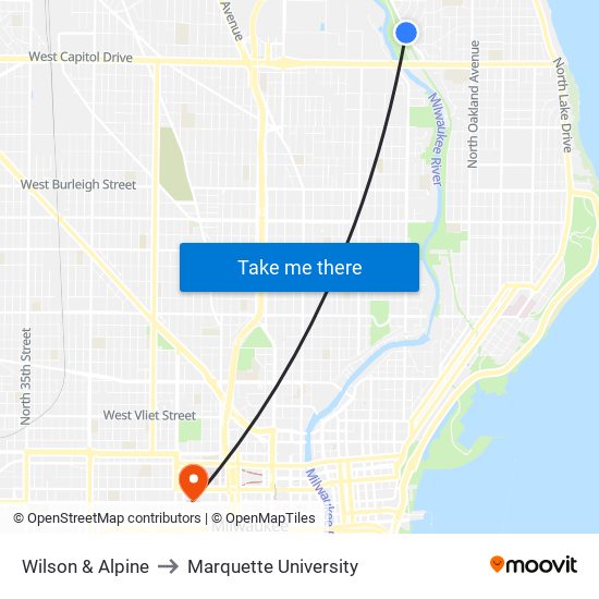 Wilson & Alpine to Marquette University map