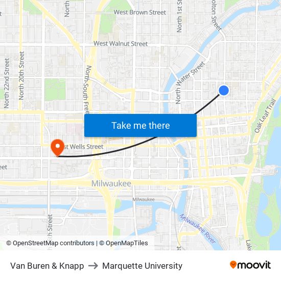 Van Buren & Knapp to Marquette University map