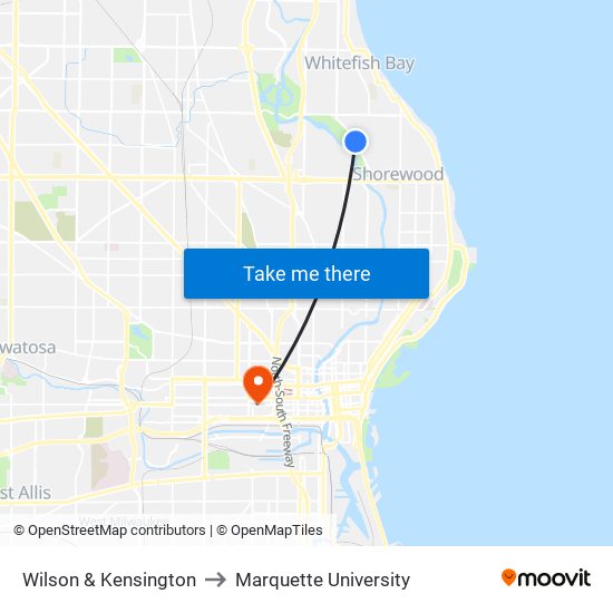 Wilson & Kensington to Marquette University map