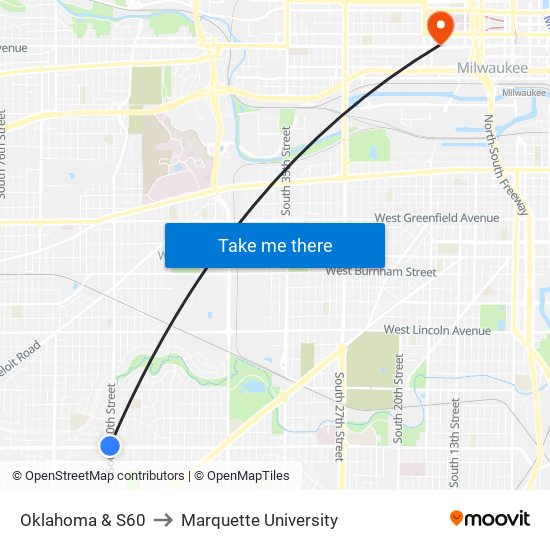 Oklahoma & S60 to Marquette University map