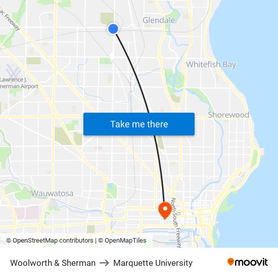 Woolworth & Sherman to Marquette University map