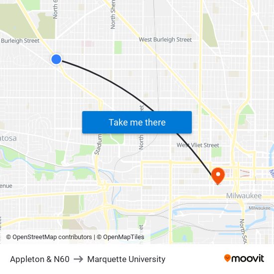 Appleton & N60 to Marquette University map