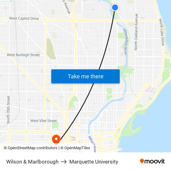 Wilson & Marlborough to Marquette University map