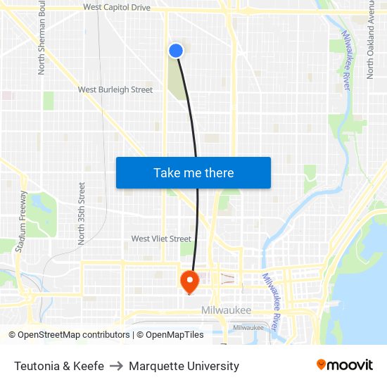 Teutonia & Keefe to Marquette University map