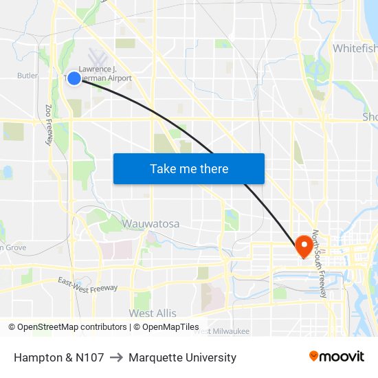 Hampton & N107 to Marquette University map