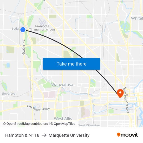 Hampton & N118 to Marquette University map