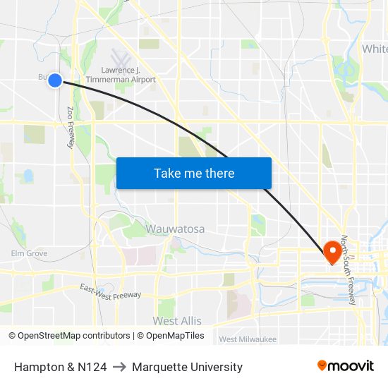 Hampton & N124 to Marquette University map