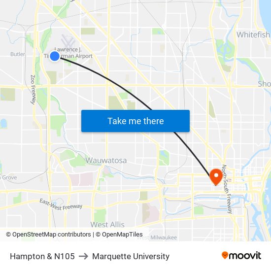 Hampton & N105 to Marquette University map