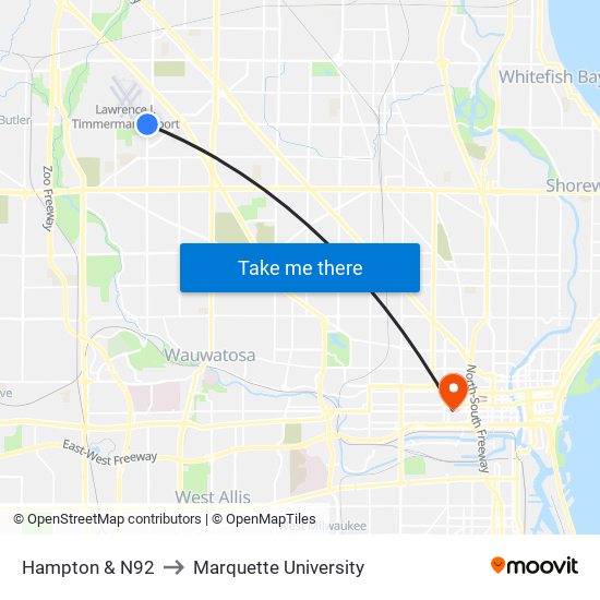 Hampton & N92 to Marquette University map