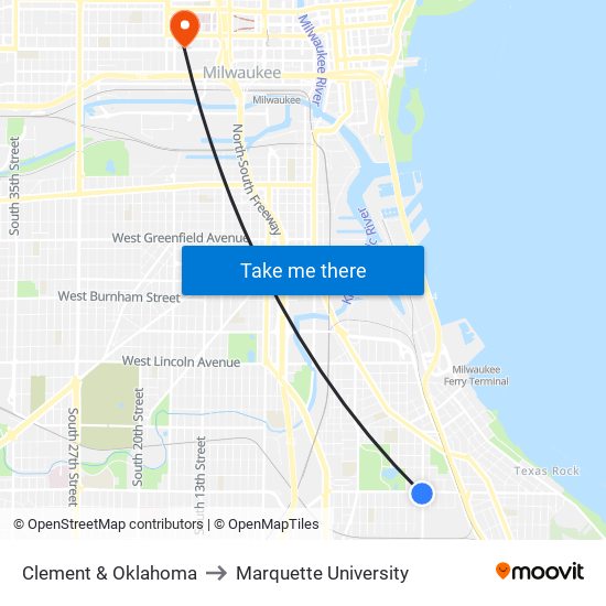 Clement & Oklahoma to Marquette University map