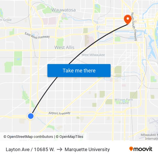 Layton Ave / 10685 W. to Marquette University map