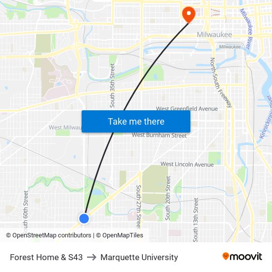 Forest Home & S43 to Marquette University map