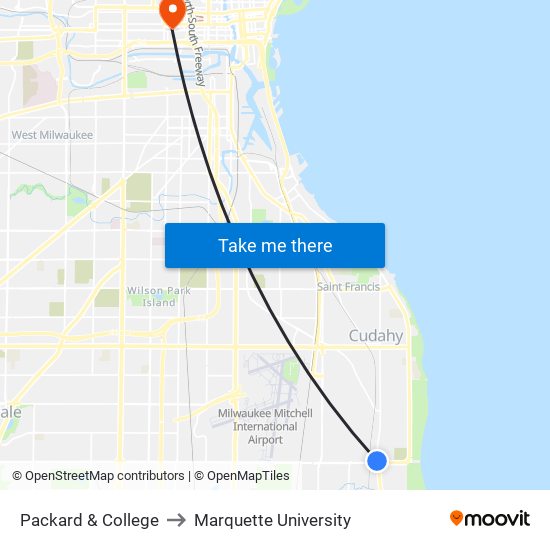 Packard & College to Marquette University map