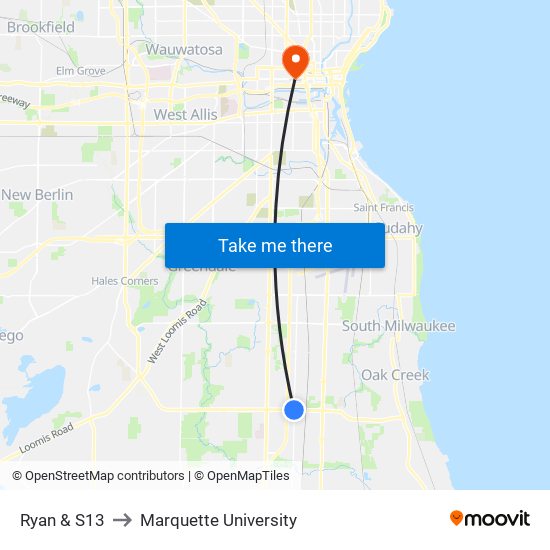 Ryan & S13 to Marquette University map