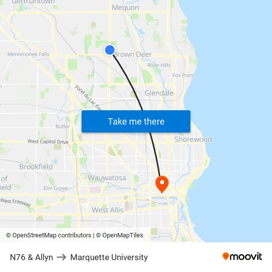 N76 & Allyn to Marquette University map