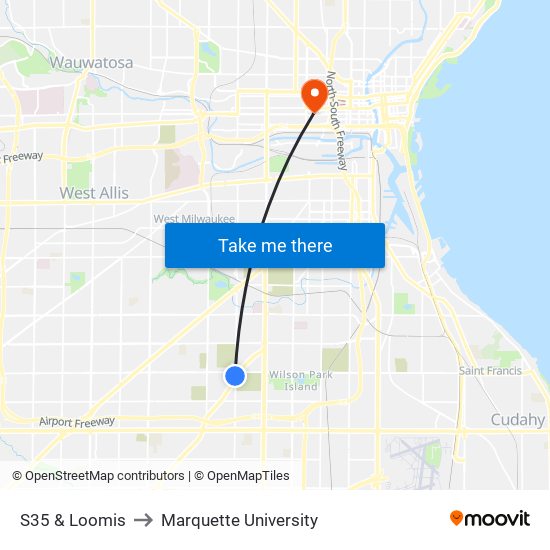 S35 & Loomis to Marquette University map