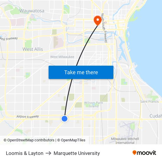 Loomis & Layton to Marquette University map