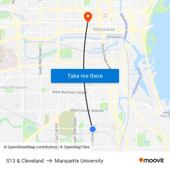 S13 & Cleveland to Marquette University map