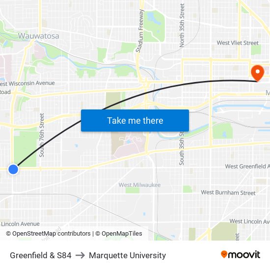 Greenfield & S84 to Marquette University map