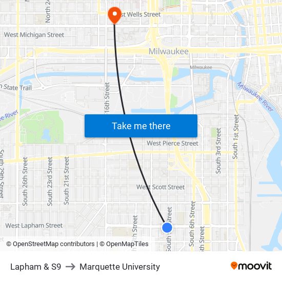 Lapham & S9 to Marquette University map