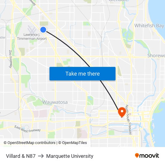 Villard & N87 to Marquette University map