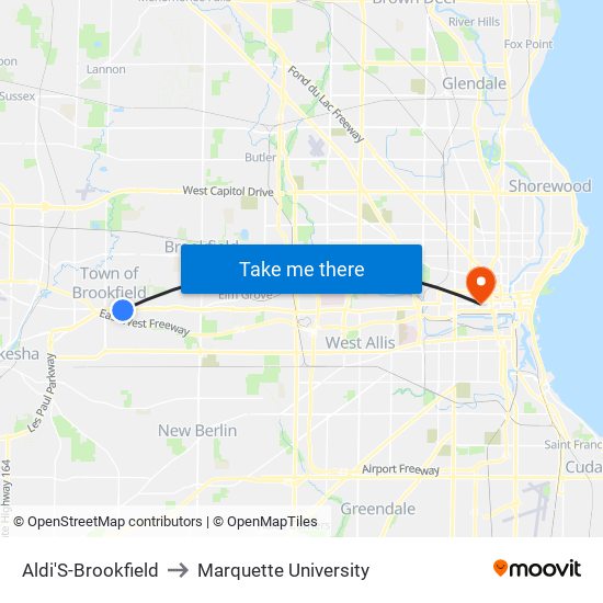 Aldi'S-Brookfield to Marquette University map