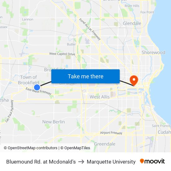 Bluemound Rd. at Mcdonald's to Marquette University map