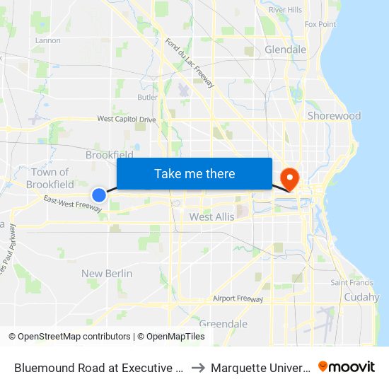 Bluemound Road at Executive Drive to Marquette University map