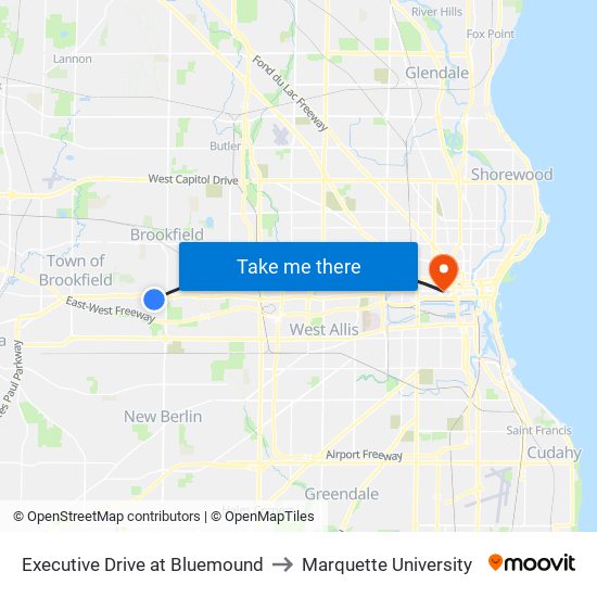 Executive Drive at Bluemound to Marquette University map