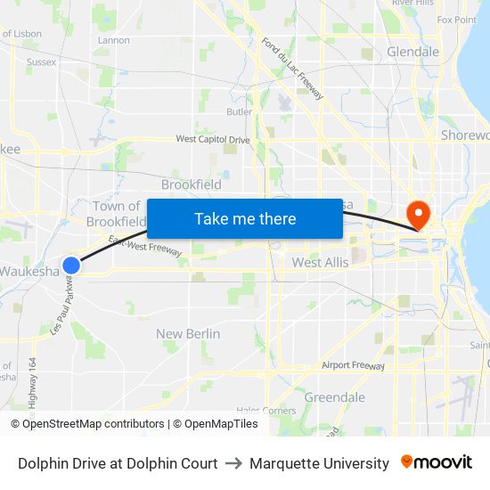 Dolphin Drive at Dolphin Court to Marquette University map