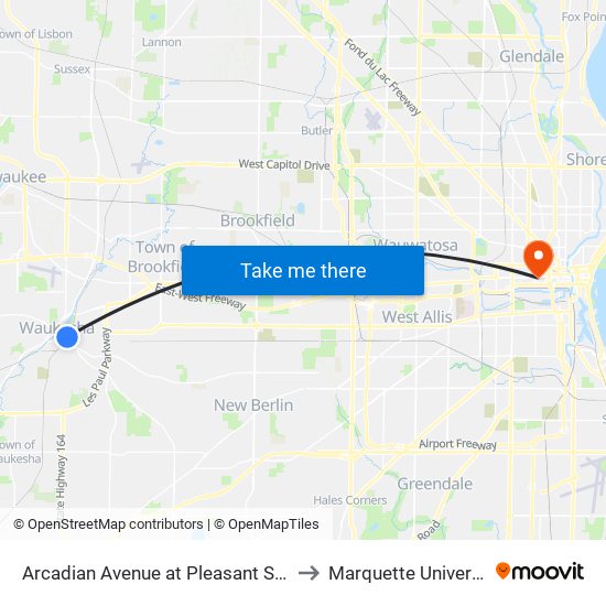 Arcadian Avenue at Pleasant Street to Marquette University map