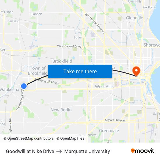 Goodwill at Nike Drive to Marquette University map