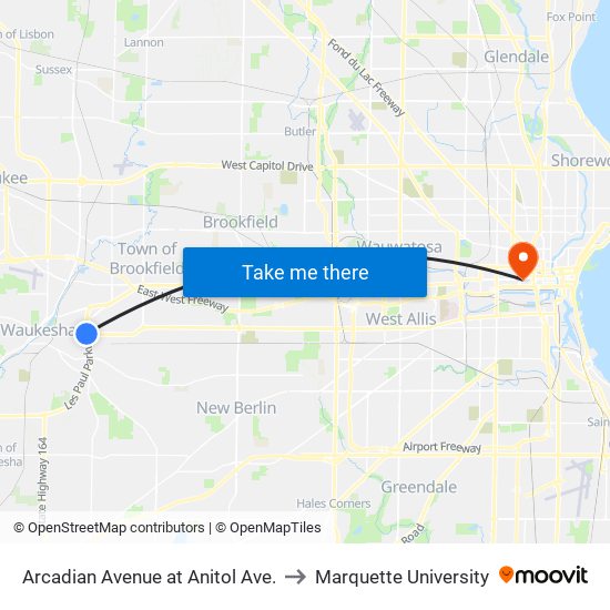 Arcadian Avenue at Anitol Ave. to Marquette University map