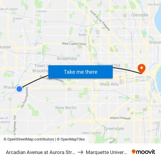 Arcadian Avenue at Aurora Street to Marquette University map