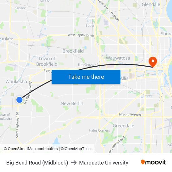 Big Bend Road (Midblock) to Marquette University map