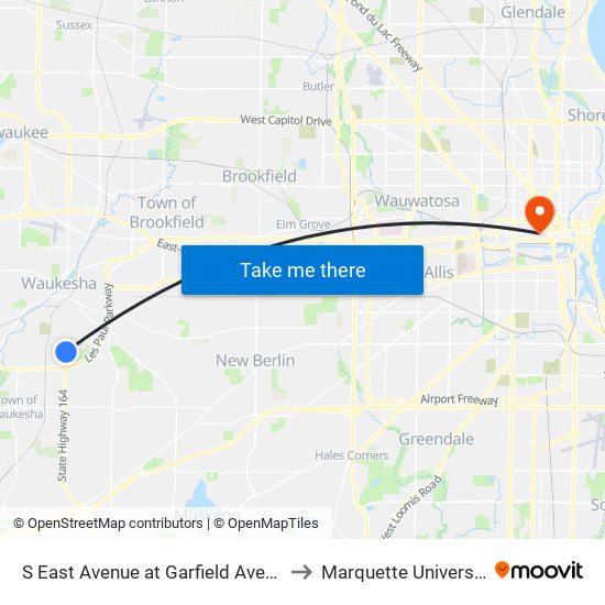 S East Avenue at Garfield Avenue to Marquette University map