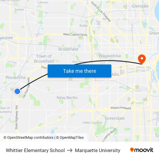 Whittier Elementary School to Marquette University map