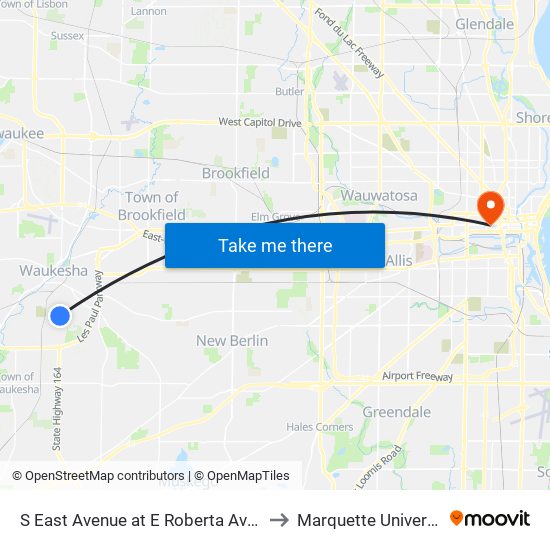 S East Avenue at E Roberta Avenue to Marquette University map