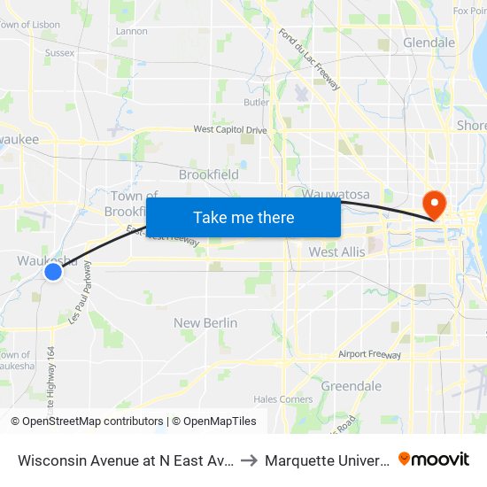 Wisconsin Avenue at N East Avenue to Marquette University map