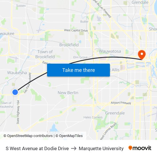 S West Avenue at Dodie Drive to Marquette University map
