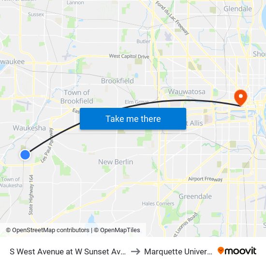 S West Avenue at W Sunset Avenue to Marquette University map