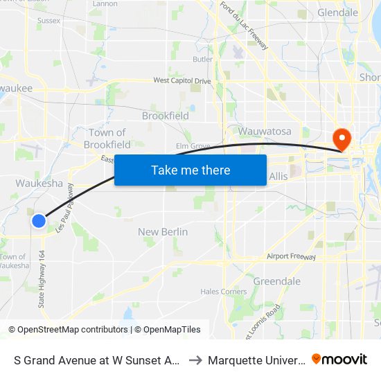 S Grand Avenue at W Sunset Avenue to Marquette University map