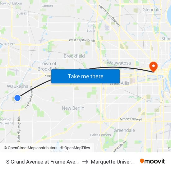 S Grand Avenue at Frame Avenue to Marquette University map