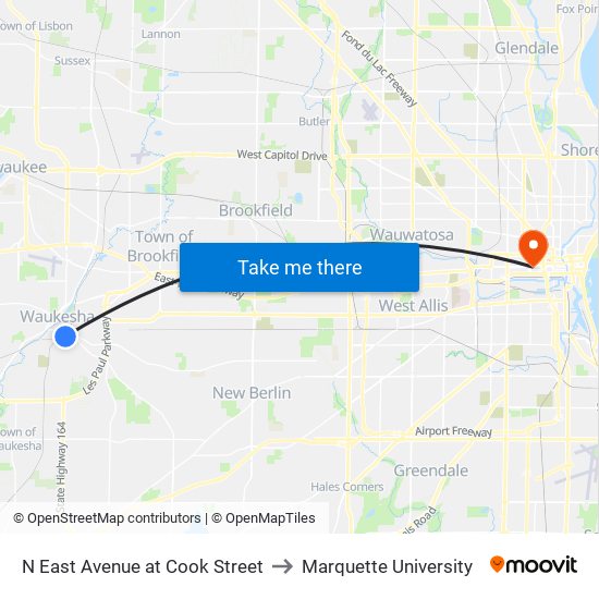 N East Avenue at Cook Street to Marquette University map