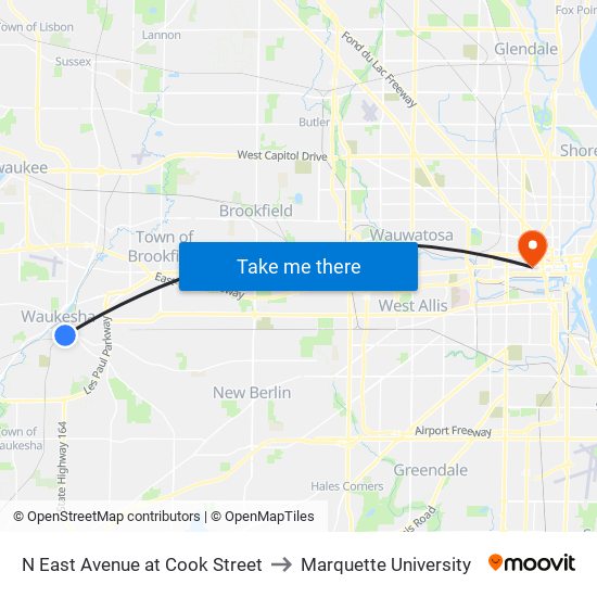 N East Avenue at Cook Street to Marquette University map