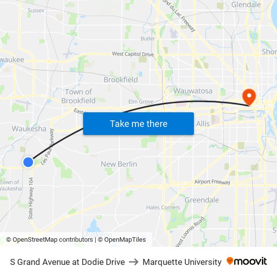 S Grand Avenue at Dodie Drive to Marquette University map