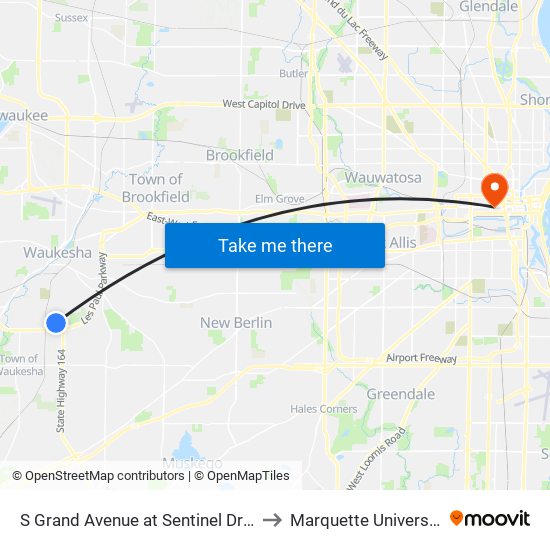 S Grand Avenue at Sentinel Drive to Marquette University map