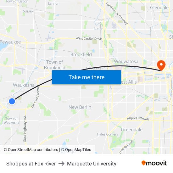 Shoppes at Fox River to Marquette University map